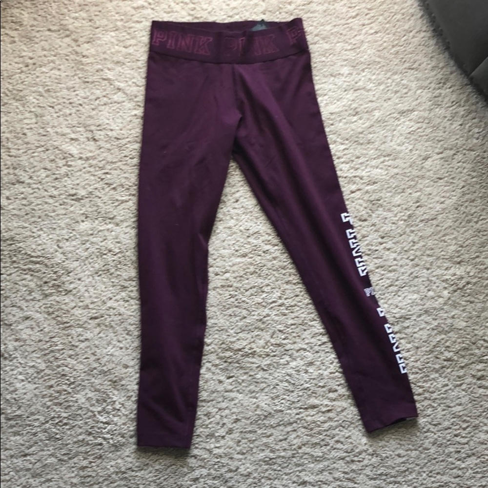 Victoria Secret Pink Logo Burgundy Leggings Sz XS